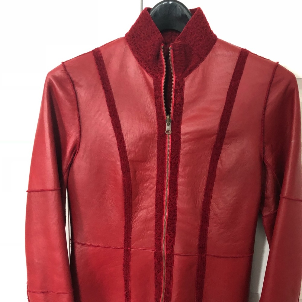 Ladies red lambskin and wool jacket